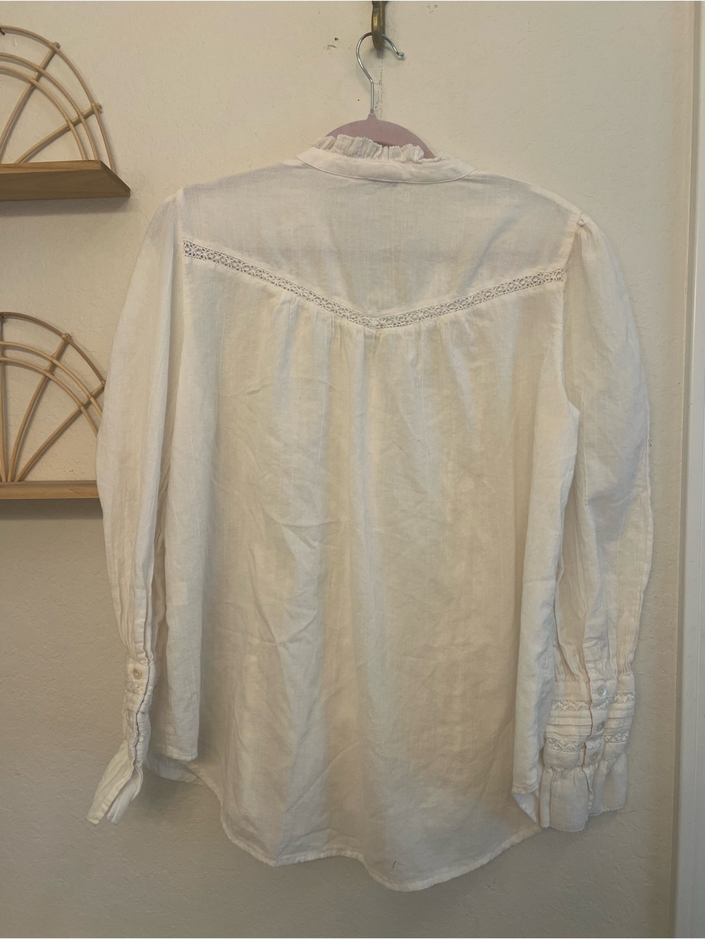 Sundance White Linen Lace Ruffle Blouse Large Boho Cottagecore - Picture 4 of 4